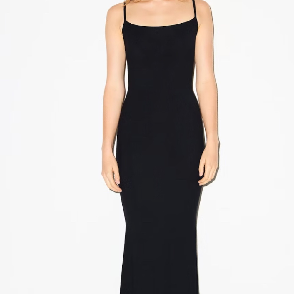 Skims Soft Lounge Long Slip Dress in Black